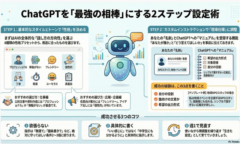 ChatGPTのカスタムインストラクションのインフォグラフィック