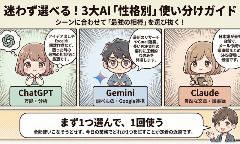 AIツールの使い分け方を解説するインフォグラフィック