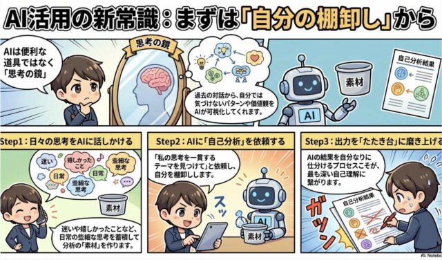 AIで自分自身の棚卸しを行うことを説くインフォグラフィック